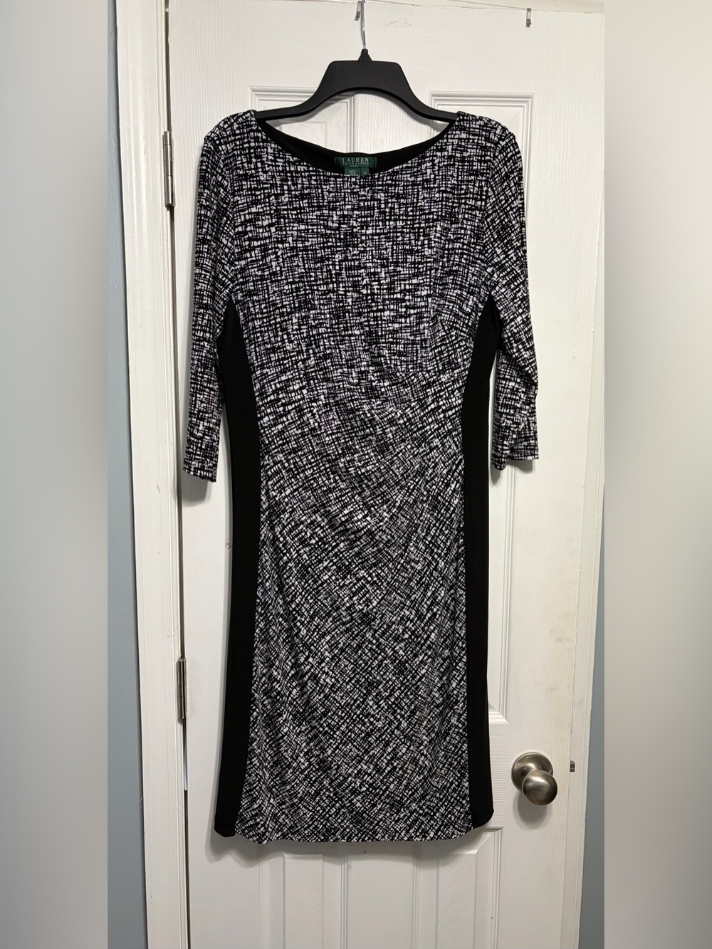 Ralph Lauren Black and White Patterned Long-Sleeve Sheath Dress